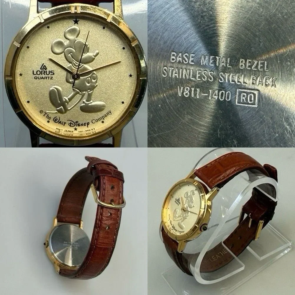 Vtg Lorus Seiko Mickey Mouse Quartz Watch V811-5410 Gold Tone Leather 30mm EUC